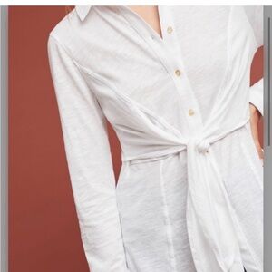 Maeve by Anthropologie white cotton tie front collared tunic.